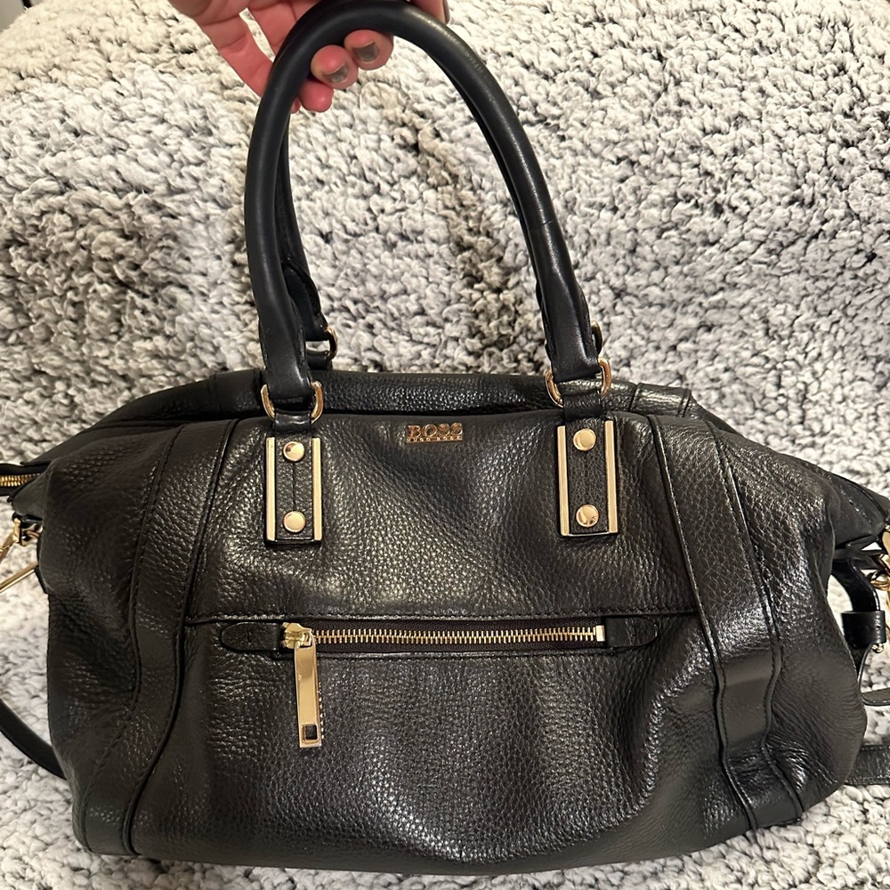 Hugo Boss black grained leather tote bag